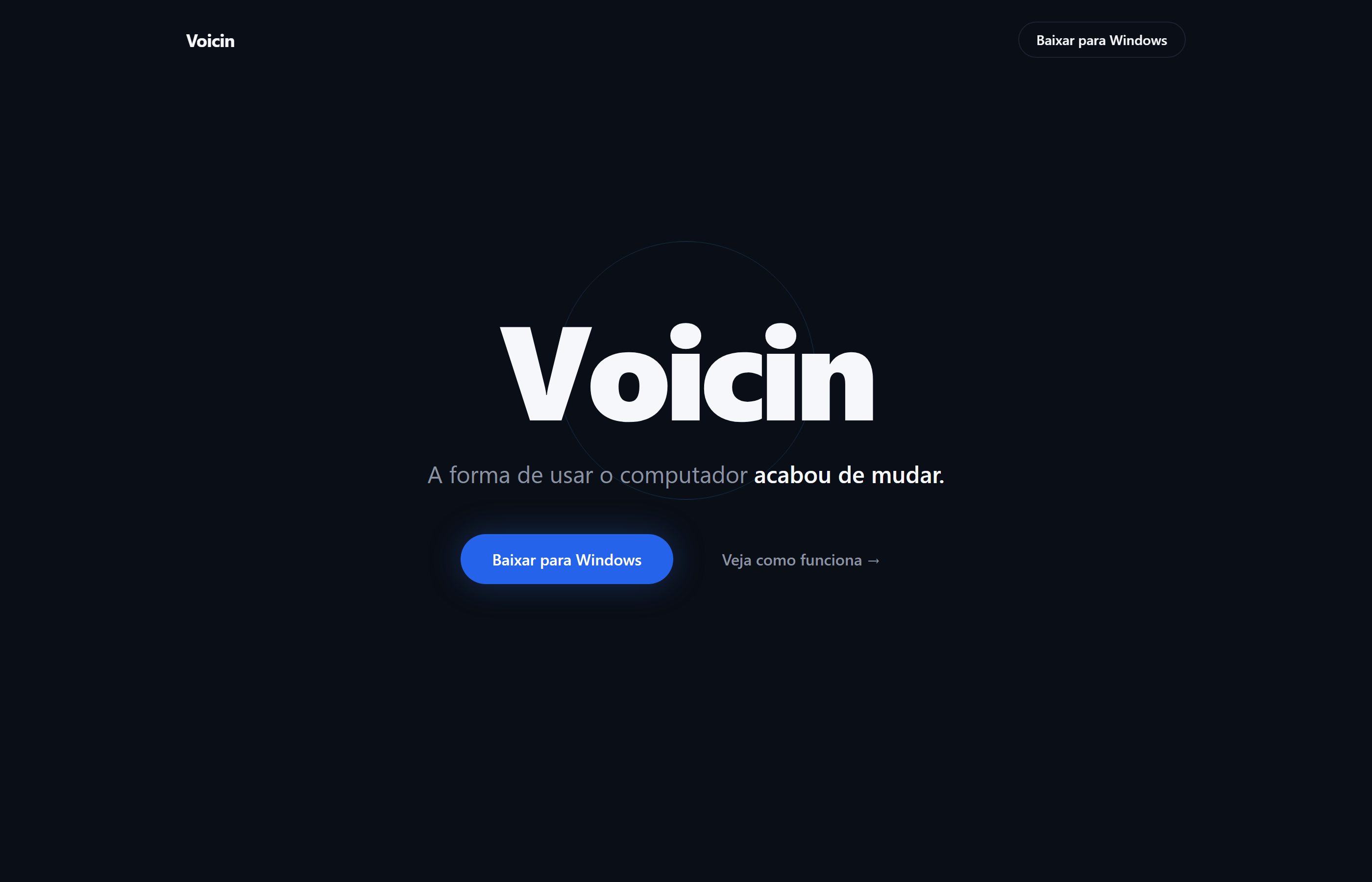 Página inicial do Voicin, produto de ditado por voz da Deep Blue